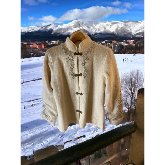 Coldwster Creek Wool Sz Med Embroidered Women Vtg Cardigan/Jacket Clasp Closure - Picture 4 of 11
